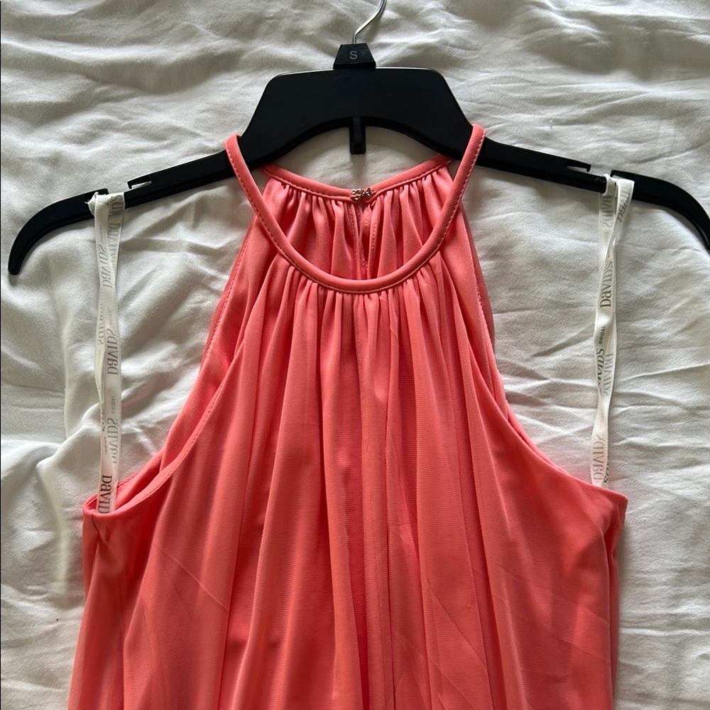 David’s Bridal Halter Bridesmaid Dress in Coral Reef